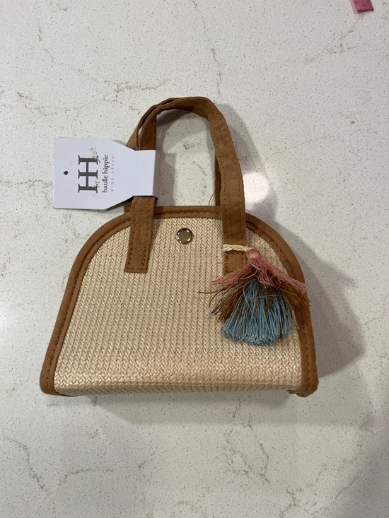 Haute Hippie Other - Haute Hippie Straw Mini Tote with Tan Trim and Blue Pink Tassel